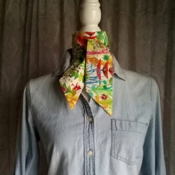 Liberty of London Art Fabric Twilly Scarf Tresco Yellow Bright Colorful Italian - Picture 3 of 14